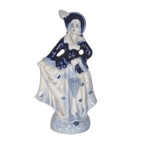 Vintage 1940's Delft Porcelain Victorian Woman Holding Umbrella Occupied Japan